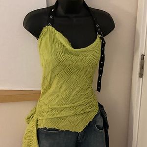 Like green and black pink halter top.